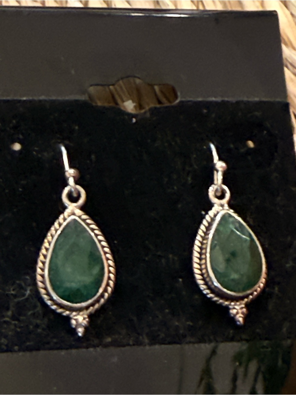 Silver Teardrop Green Stone Dangle Earrings - Women Jewelry